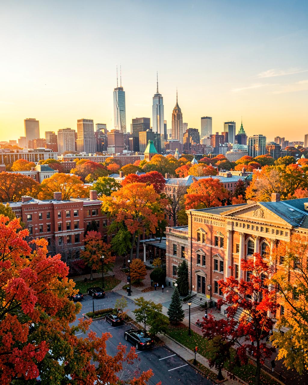 USA student visa consultant Gujranwala — American university campus and New York skyline